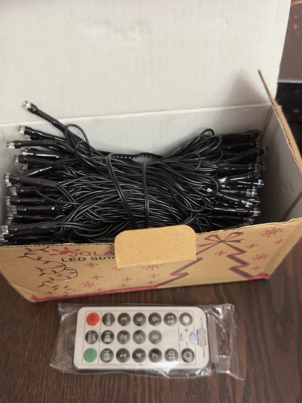 Solar LED Halloween String Lights with Remote - Black. 50 ft